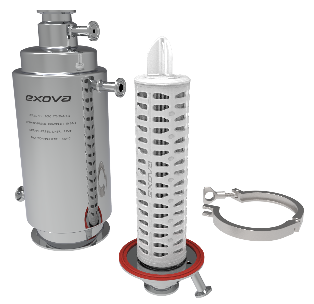 SaniFlow SNU-01 con cartucho filtrante y abrazadera clamp