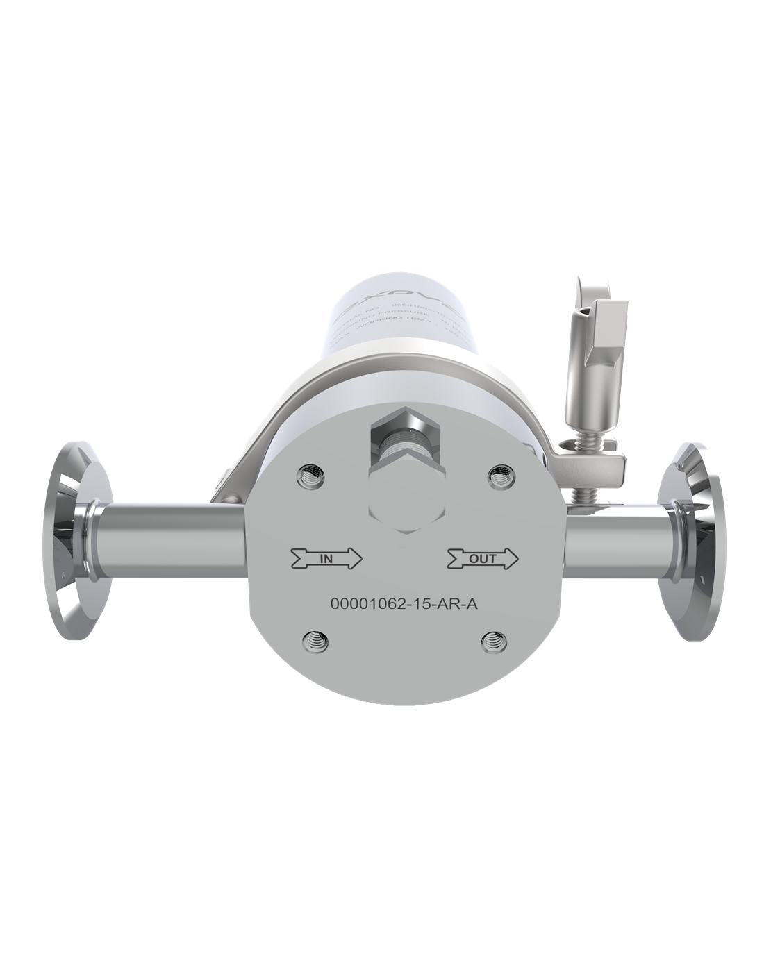 SaniFlow STU-50 despiezada: cuerpo, junta, abrazadera y base